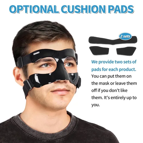 Miniatura 5 de BK01B Protector de nariz para nariz rota, máscaras de protección facial deportivas con acolchado, ajustables, transpirables y transparentes