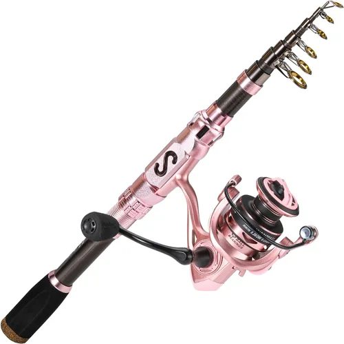 Sougayilang Combo de caña de pescar telescópica y carrete, caña de pescar plegable de viaje y carrete de pesca giratorio, regalos de pesca para