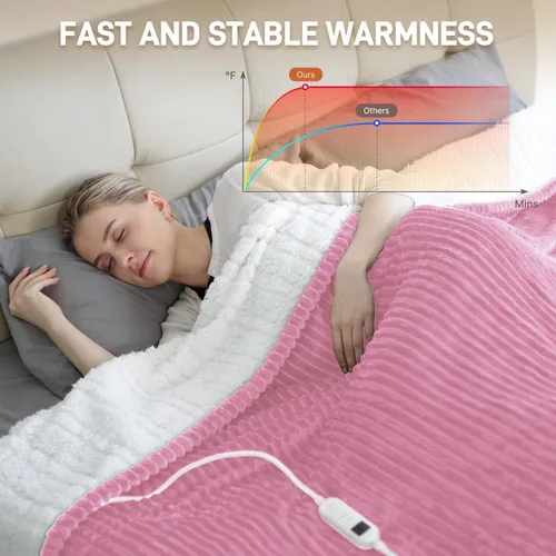 Miniatura 2 de Manta térmica – Manta eléctrica tamaño Queen de 84 x 90 pulgadas, manta térmica de franela suave con 10 ajustes de tiempo, 6 ajustes de calor, Rosa