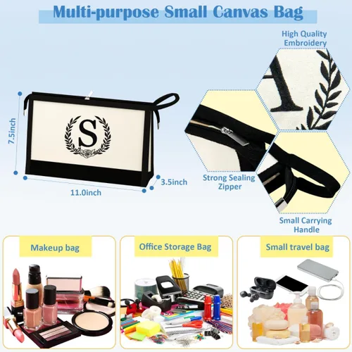 Miniatura 3 de Bolsa de lona con inicial, bolsa de maquillaje, bolsa de playa con cremallera, regalos personalizados para el día de la madre para mamá y abuela