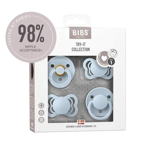 Miniatura 9 de BIBS Colección Try-It Paquete de 4 Chupetes Pezón Redondo, Anatómico y Simétrico Libre de BPA Látex de Goma Natural/Silicona Fabricado