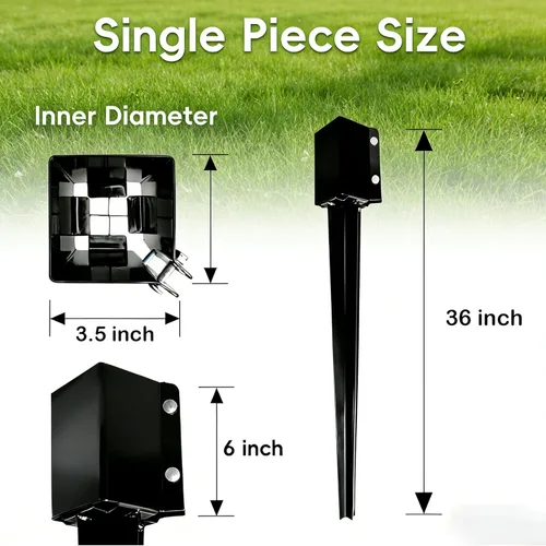 Miniatura 3 de Paquete de 4 postes de 36 pulgadas de anclaje de poste de metal negro con recubrimiento en polvo de 36 x 4 x 4 pulgadas de diámetro exterior