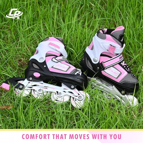 Miniatura 6 de Patines en línea ajustables para niños, adolescentes y adultos - Rodamientos ABEC-7, ruedas de poliuretano, ajuste cómodo, para patinaje en Rosado