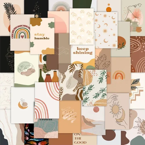 54 piezas Kit de collage de pared boho – Arte vintage estético de 4x6 pulgadas, carteles e impresiones de arte, decoración de habitación indie para