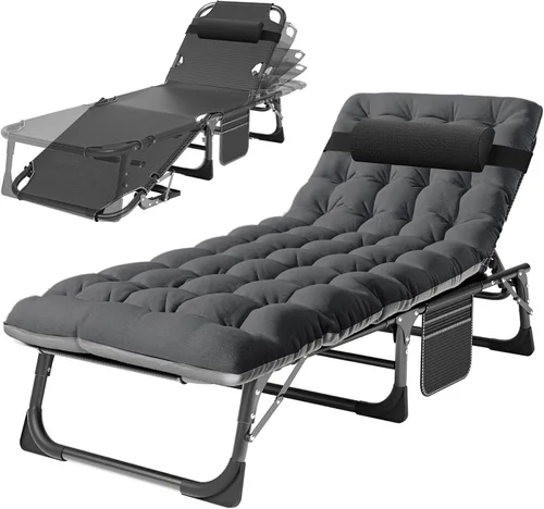 Miniatura 17 de H&ZT Silla de salón plegable con abertura para la cara – Silla reclinable ajustable para bronceado al aire libre con colchón, silla de sol