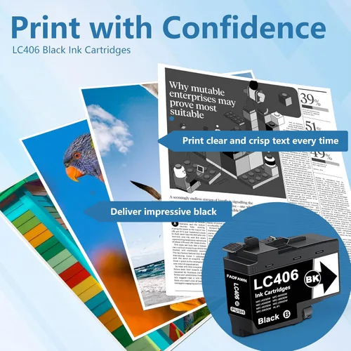Miniatura 4 de LC406 - Cartuchos de tinta negra de alto rendimiento (paquete de 1) - Cartuchos de tinta compatibles LC406BK de repuesto para impresora Brother