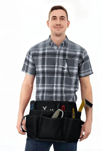 Miniatura 10 de Under NY Sky Delantal de herramientas – Soporte magnético para herramientas – Lona Oxford gris resistente – Parte trasera cruzada – 18 bolsillos