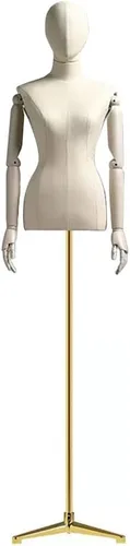 Maniquí de forma de vestido femenino, torso de maniquí de cuerpo de poliuretano con soporte de metal ajustable en altura, brazos de madera, cuerpo