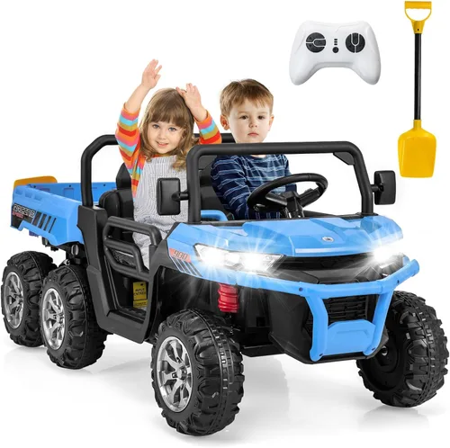 Miniatura 14 de OLAKIDS Carro Montable de 2 Asientos, Vehículo Eléctrico UTV Todoterreno de 12V con Control Remoto, Cama Volquete, Pala Extra, Música, USB, AUX, Rosa