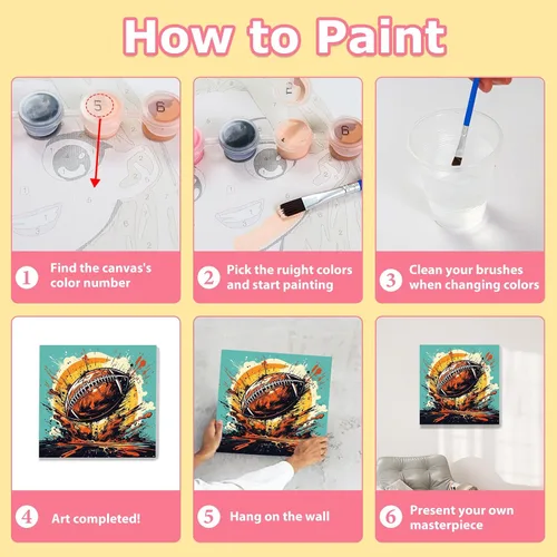 Miniatura 8 de hkejoi Kit de pintura de fútbol por números para niños, pintura de fútbol por números para niños, enmarcado y caballete, pintura por números