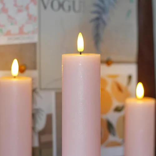 Miniatura 5 de Velas de pilar sin llama parpadeantes con control remoto y temporizador de ciclo, rosa Juego de 4 velas eléctricas falsas de 3D-Mecha alta operadas