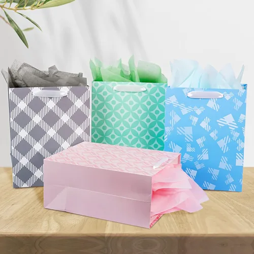 Miniatura 4 de Paquete de 12 bolsas de regalo de varios tamaños y diseños, bolsas de regalo a granel con papel de seda