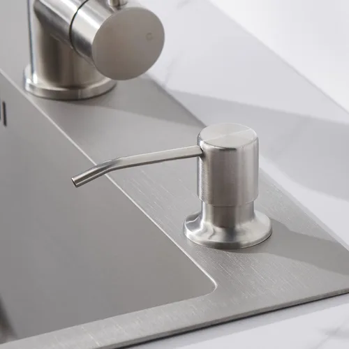 Miniatura 7 de Dispensador de jabón para fregadero de níquel cepillado, dispensador de jabón para fregadero de cocina de acero inoxidable con recarga desde arriba