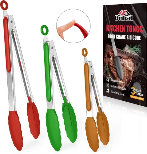 Miniatura 11 de Pinzas de cocina resistentes al calor de 600ºF, pinzas de cocina de bloqueo premium con puntas de silicona, pinzas antideslizantes para cocinar, 3