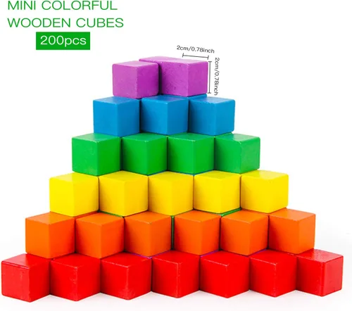 Miniatura 7 de Coobbar Bloques de madera, paquete de 200 cubos cuadrados de madera para manualidades, bloques de madera, bloques de construcción, rompecabezas