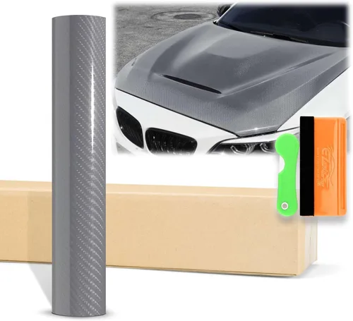 EZAUTOWRAP - Adhesivo revestidor de vinilo muy brillante de fibra de carbono 7D prémium con juego de herramientas, lámina de calcomanía con Gris