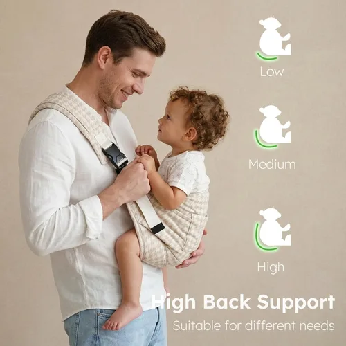 Miniatura 4 de AUYEAZGO Portabebés - Portabebés - Algodón de primera calidad, soporte grande para asiento y respaldo, bolsillo grande, ideal para 6-48 meses