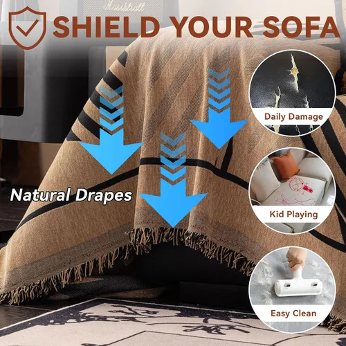 Miniatura 234 de VClife Fundas de sofá bohemio de felpilla para sofá seccional, fundas de sofá suaves y antideslizantes para sofá de 2 cojines, protector de muebles