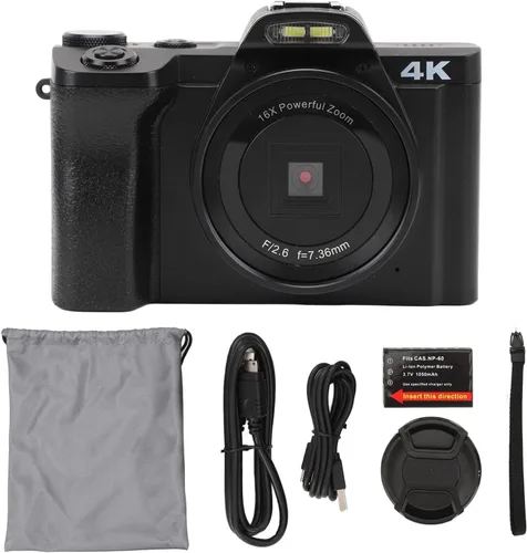 Miniatura 5 de Cámaras digitales, cámara 4K 60FPS, cámara de vlogging de 48MP 4K con zoom de 16X antivibración, pantalla táctil de 3.5 pulgadas, cámara pequeña