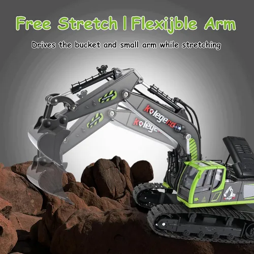 Miniatura 6 de kolegend Excavadora de juguete a control remoto de 16 pulgadas, 11 canales RC vehículos de construcción, transportadores hidráulicos, juguetes