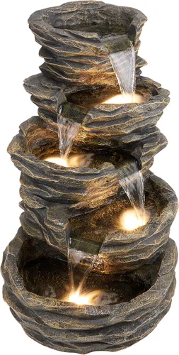 Miniatura 15 de Alpine Corporation WIN1332L-BR - Fuente de piso para exterior con cuenco escalonado y luces LED, fuente de jardín moderna de cuenco de 31", marrón