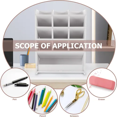 Miniatura 8 de Organizador de lápices de escritorio con compartimentos, estante de almacenamiento de lápices para aula, oficina, escritorio, suministros de arte