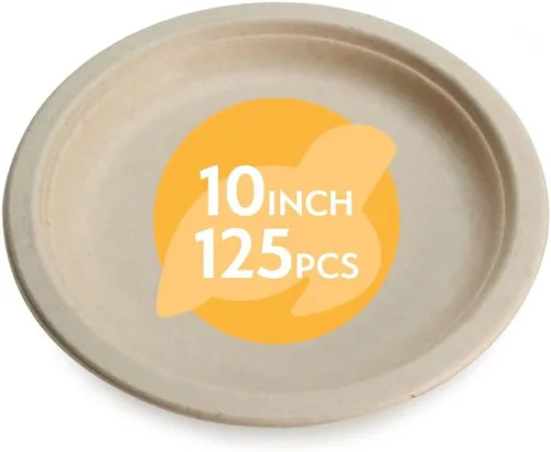 Miniatura 15 de Platos de papel desechables 100 % compostables a granel [10 pulgadas, 3 comp 400 paquetes], platos de bambú, ecológicos, biodegradables, resistentes