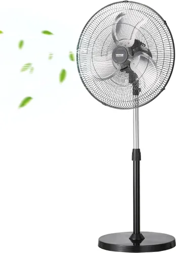 VEVOR Ventilador de pedestal industrial, ventilador oscilante de 90 grados de 18 pulgadas, ventiladores de pie ajustables en altura con 3