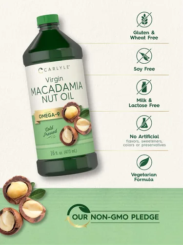 Miniatura 4 de Carlyle Aceite de nuez de macadamia Botellas de 3 x 16 onzas líquidas Virgen prensado en frío con omega-9 Grado alimenticio para cocinar