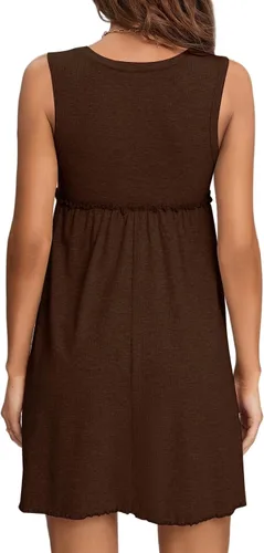 Miniatura 2 de LYANER Vestido corto sin mangas con cuello redondo y ribete de volantes para mujer