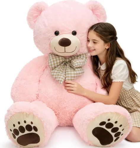 Miniatura 25 de Oso de peluche gigante de 4 pies, color marrón Lifesize Jumbo animal de peluche suave con pajarita y vientre grande para niños y niñas, oso