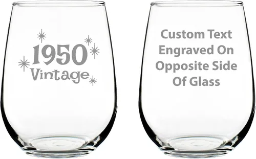 Bevvee Copa de vino personalizada vintage de 1950 sin tallo, regalos de cumpleaños personalizados para mujeres y hombres, decoración de fiesta de
