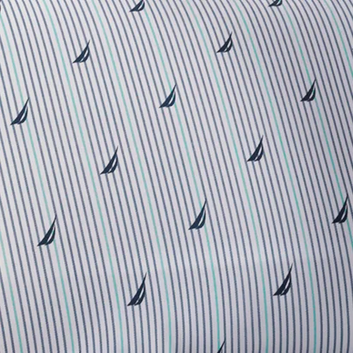 Miniatura 2 de Nautica - Juego de sábanas matrimonial, juego de ropa de cama de percal de algodón, juego de ropa de cama casual (Audley Stripe, azul, matrimonial)