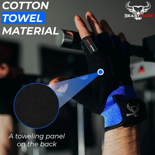 Miniatura 6 de BEAST RAGE Guantes de entrenamiento para hombres, guantes de gimnasio duraderos con agarre de palma para mujeres, medio dedo, elástico