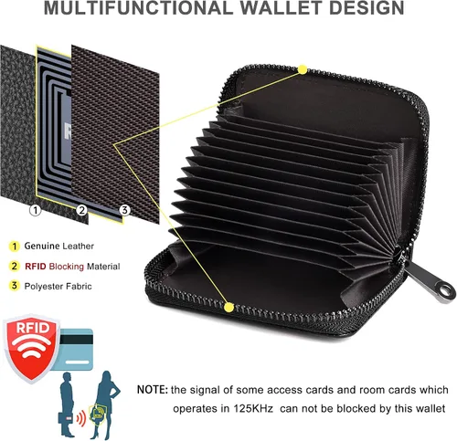 Miniatura 3 de Badiya Tarjetero de cuero genuino para mujer, con bloqueo RFID, acordeón, pequeña tarjetero