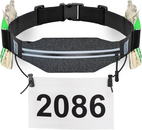 Miniatura 12 de RJ-Sport Cinturón de triatlón con bolsa, soporte para babero con número de carrera con 6 trabillas de gel, ideal para correr, ciclismo y maratón 01