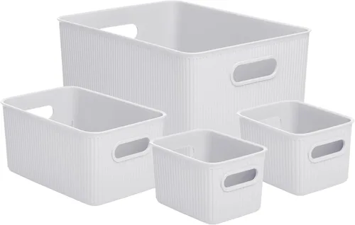 Miniatura 33 de Superio Ribbed Collection – Cesta decorativa de plástico abierta para el hogar, color azul (juego de 4) 1 grande, 1 mediano, 2 pequeñas – cajas