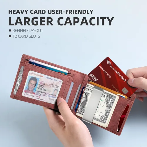 Miniatura 48 de Zitahli - Billeteras delgadas RFID para hombres, billetera de cuero flexible con clip de dinero, cartera minimalista con bolsillo frontal