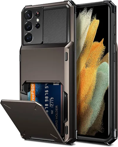 Miniatura 12 de Vofolen Funda tipo cartera para Galaxy S21 Ultra con 4 tarjetas, tarjetero con ranura para tarjeta de crédito, bolsillo trasero, doble capa, Negro