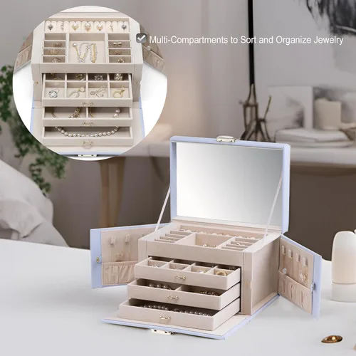 Miniatura 53 de vlando joyero organizador clásico de piel sintética con espejo y con llave