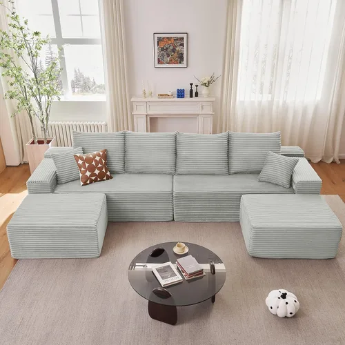 Miniatura 18 de Sofá modular de nube de 140 pulgadas para sala de estar, sofá modular de asiento profundo, juego de sofás de pana grandes y cómodos con espuma