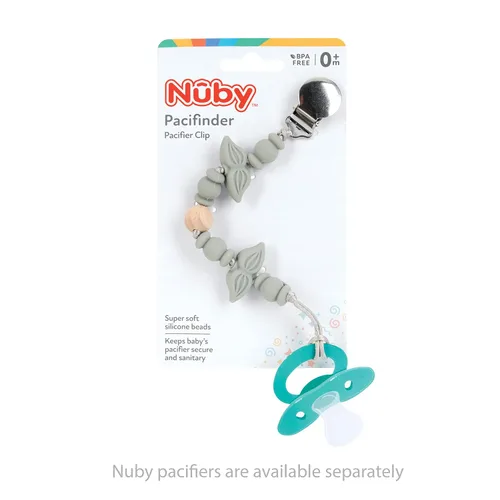 Miniatura 6 de Nuby Pacifinder Clip de silicona para chupete – Clip para chupete de bebé con práctico gancho – Bigote