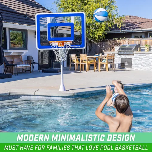 Miniatura 4 de GoSports Juego de baloncesto de piscina enterrada Elite montado en la cubierta con borde regulador, 2 pelotas de baloncesto y bomba - Elige tu