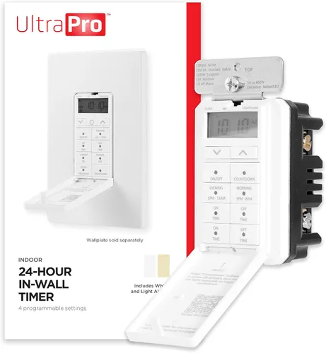 Miniatura 9 de UltraPro Daysmart Temporizador digital de 7 días de pared, ajustes programables, ajustes preestablecidos/cuenta regresiva, anulación, salida/puesta