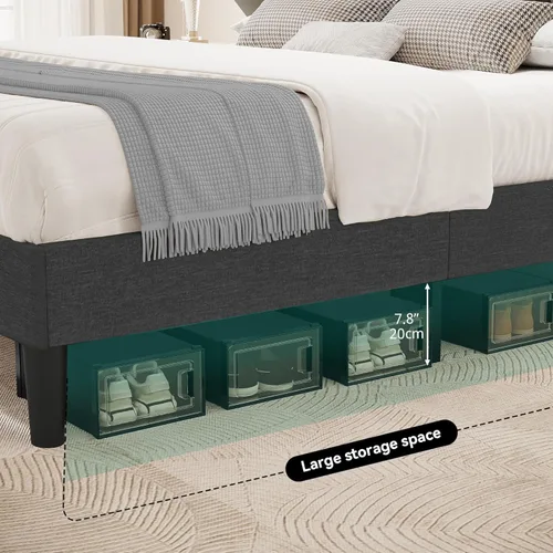 Miniatura 5 de YITAHOME Base de cama tapizada tamaño Queen, base de cama LED con cabecero de almacenamiento, cama plataforma con toma de corriente y puertos USB
