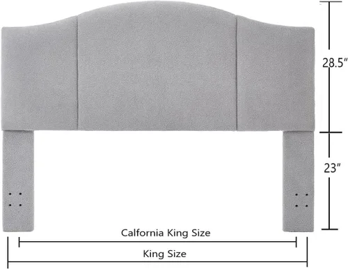 Miniatura 2 de 24KF Cabecero tapizado de tela teddy suave tamaño King, cabecero moderno con borde superior ondulado tamaño California King, 6033-K-Gris Tela