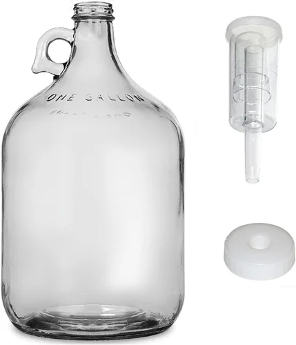 Miniatura 6 de FastRack Fermentador de vino de vidrio con esclusa, incluye tapón de goma y cierre de aire, con capacidad de 1 galón, transparente (B00BEYREIW), 1