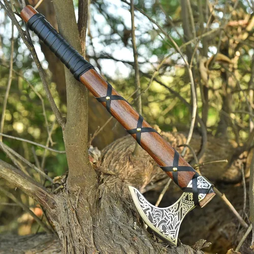 Miniatura 4 de Hacha Viking Ragnar Lothbrook - Mango de palisandro de caza, hoja de acero de alto carbono, herramienta de mano de trabajo de madera afilada EDG
