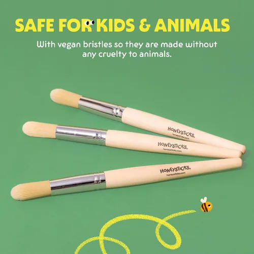 Miniatura 5 de Honeysticks Juego de pinceles de pintura Jumbo – Paquete de 3. Pinceles de pintura jumbo para niños con un mango de madera grande para un fácil