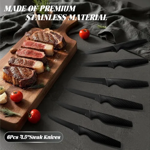 Miniatura 2 de Juego de 20 cuchillos de cocina con bloque, acero inoxidable alemán, apto para lavavajillas, mango antideslizante, color negro